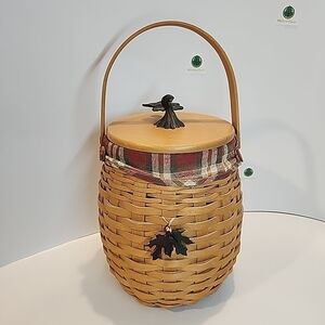 Longaberger Tan Woven Basket with Lid and Handle